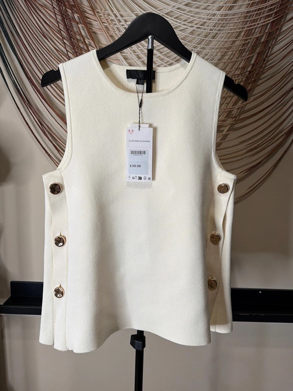 Zara woman NWT crew gold button top vest S 2969